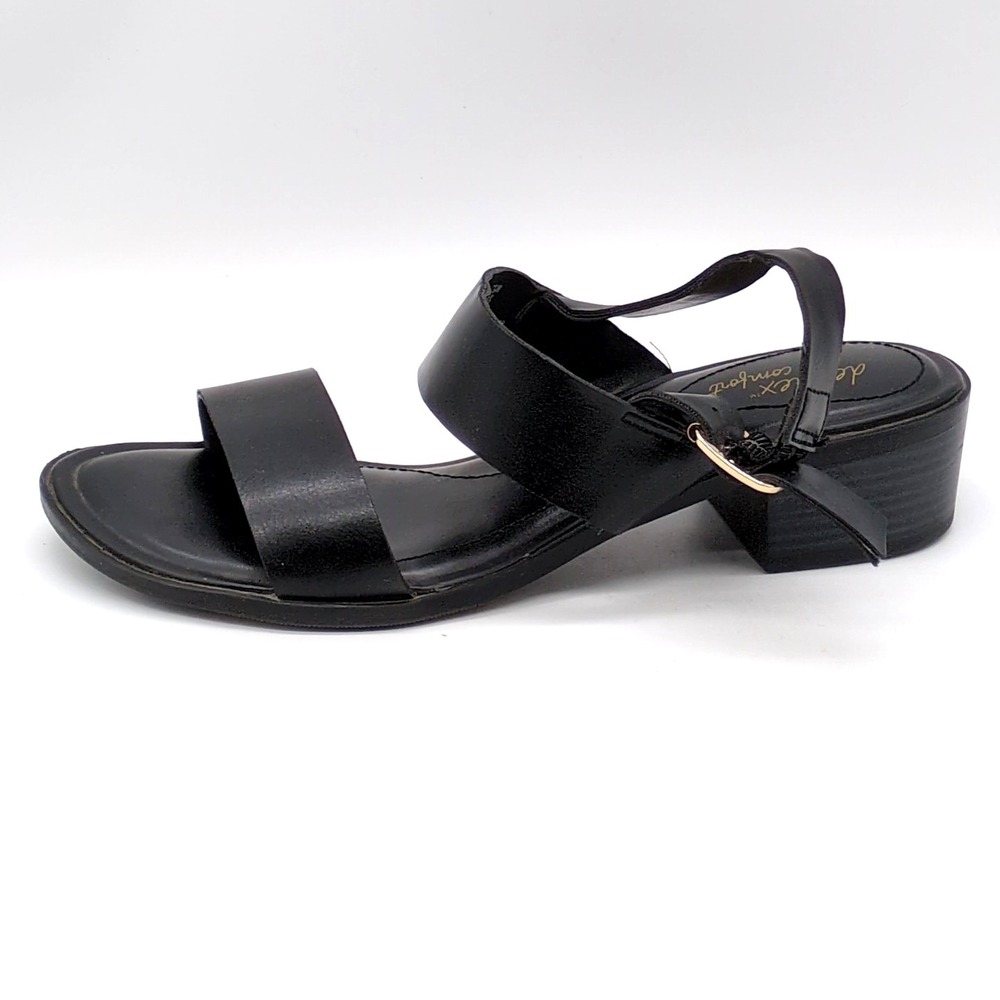 Dexflex Comfort Shoes Womens Black 7.5‎ Wide Slingback Sandals Buckle Strap